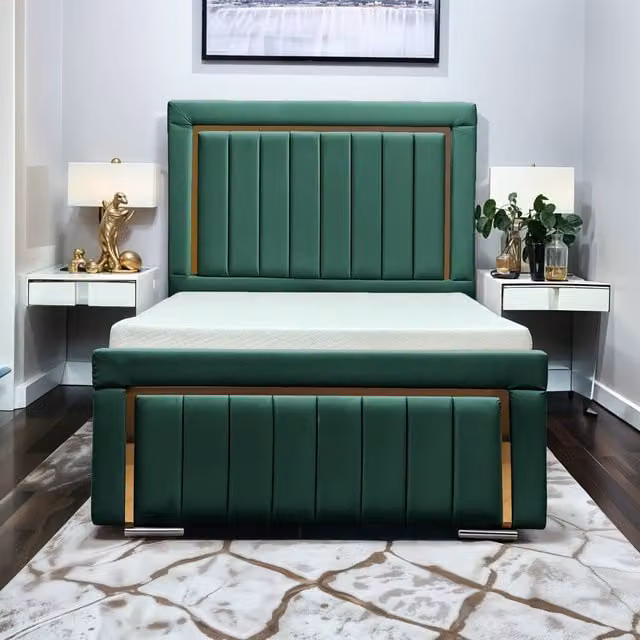 UK Bed Furniture Princess Green Velvet Upholstered Gas Lift Ottoman Bed with 48 Inch Headboard, Size: Super King (W/D/H: 200 x 200 cm) – 1