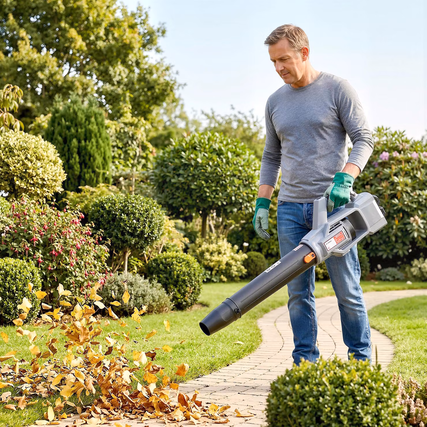 Outsunny Cordless Leaf Blower with 2 x 4000mAh Rechargeable Batteries and Charger, 36V Grey Lightweight Garden Blower with 1000W Brushless Motor – 6