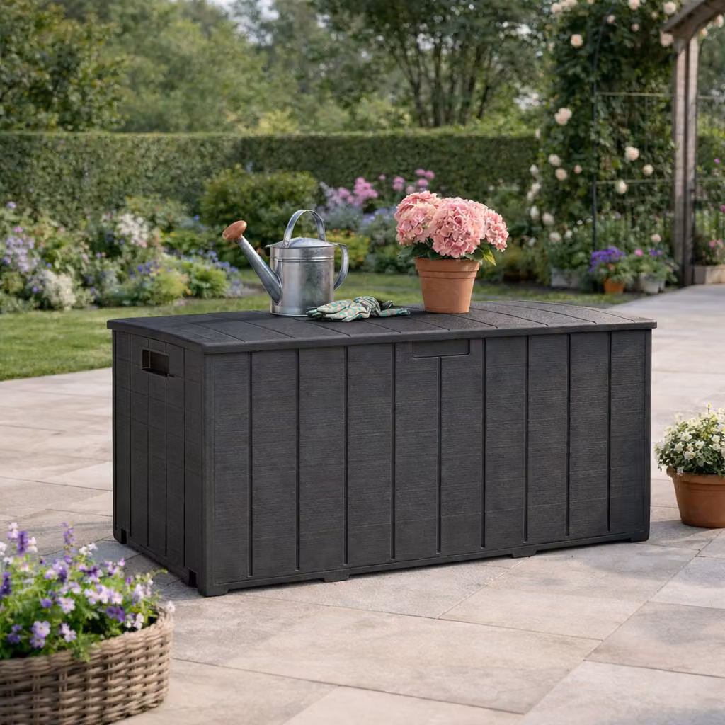 Outsunny 336L Rolling Outdoor Garden Storage Box, Water-Resistant Plastic Patio Cushion Chest with Castors, Black – 10