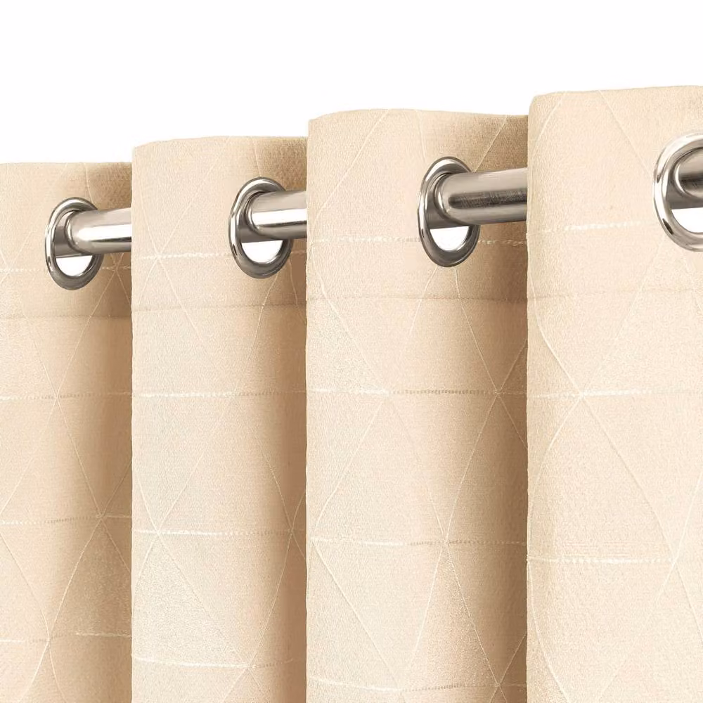 New Edge Blinds Siena Geometric Unlined Jacquard Eyelet Curtains in Beige, Width: 168 cm, Drop: 137 cm – 2