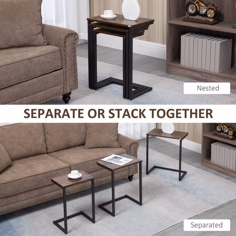 Wyld Haus Supa Metal Set of 3 C Shaped Nesting Side Tables in Brown and Black – 4