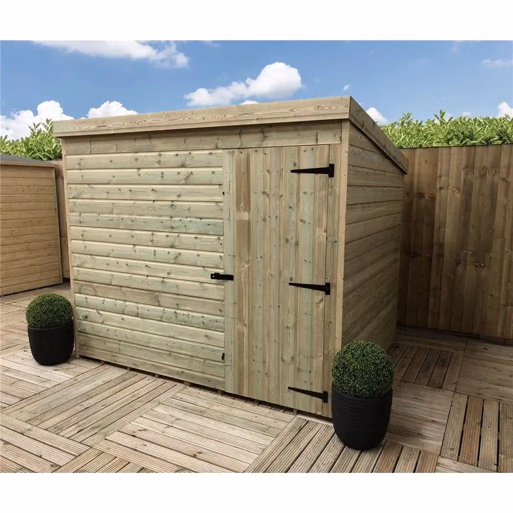 Marlborough Pressure Treated Pent Garden Shed with Single Door in Sand – 2