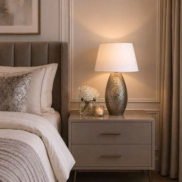 Pagazzi Caitlin Silver Oval Ceramic Table Lamp with White Fabric Shade – 1