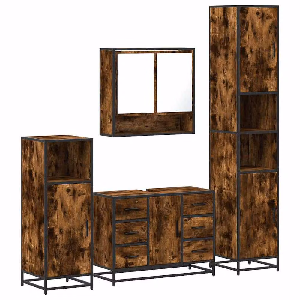 Berkfield Home 4-Piece Industrial Bathroom Furniture Set in Smoked Oak Brown – 2