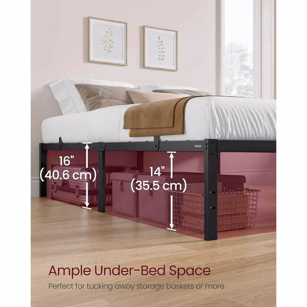 The Bazaarist King Metal Platform Bed Frame with Underbed Storage, Black – 5