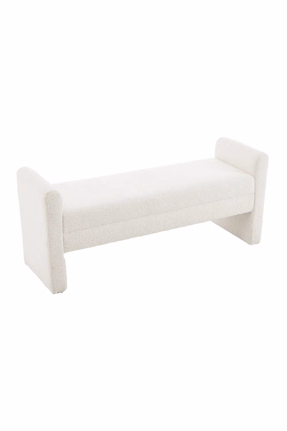 Living and Home White Bouclé Upholstered H-Shaped Bench – 2