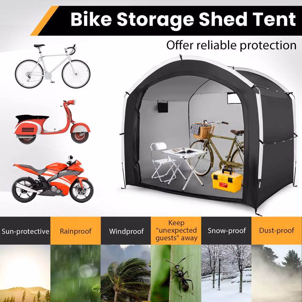 Gymax Portable Bike Storage Shed Tent in Black with Mesh Ventilation, W: 220 cm, H: 190 cm – 7