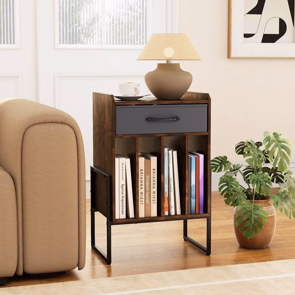 Gymax Industrial Metal Turntable Stand and Vinyl Record Holder Shelf in Brown – 5