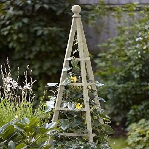 Marco Paul Wooden Obelisk Support in Sage and Beige, H 190 cm x W 40 cm x D 40 cm – 1
