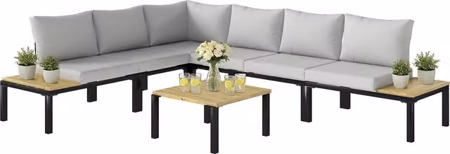 Outsunny 6 Piece Modern Grey Garden Furniture Set with Metal Coffee Table