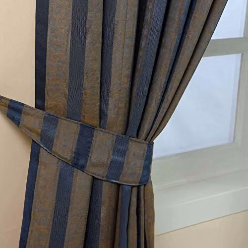 Homescapes Blue and Gold Striped Jacquard Curtain Tie Back Pair