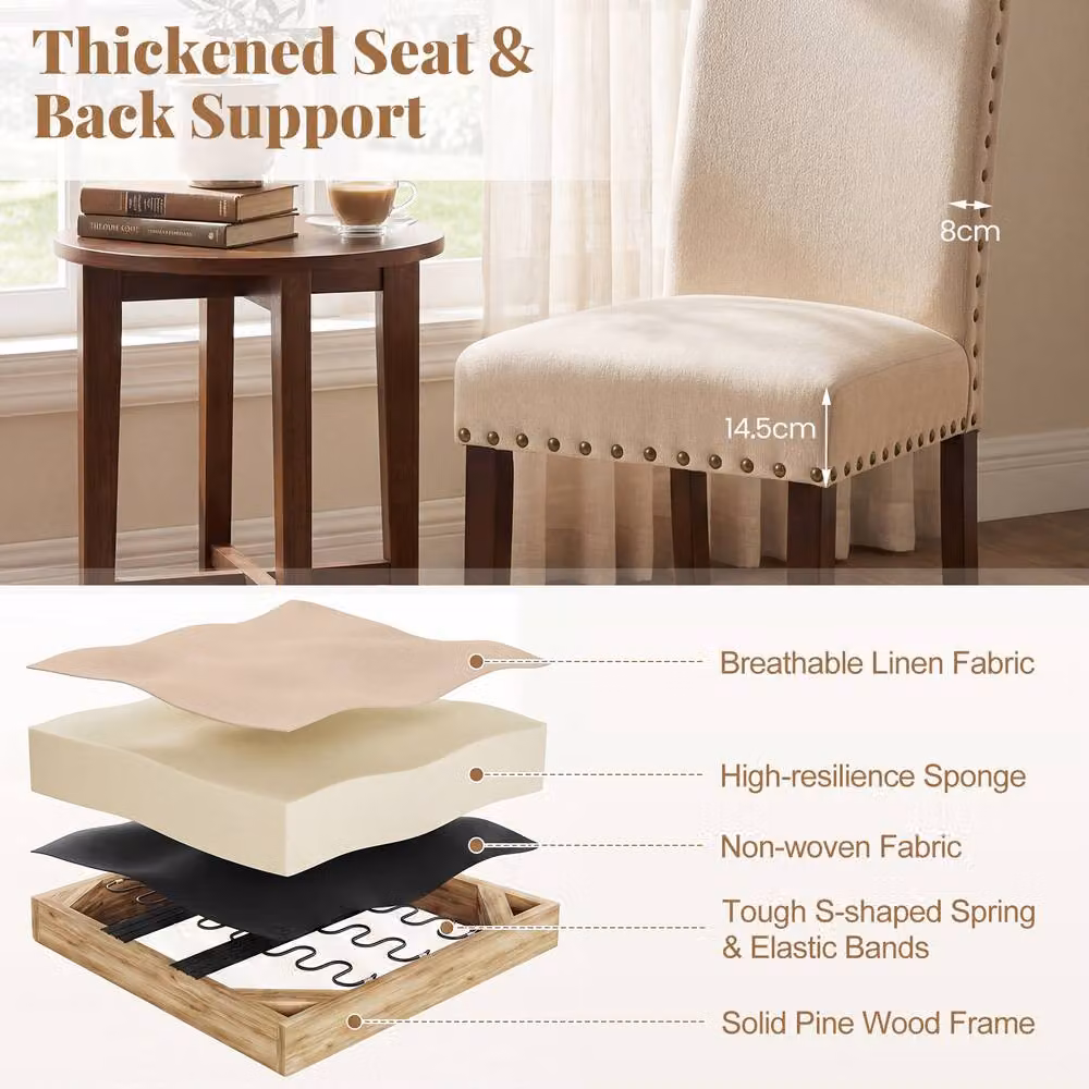 Costway Set of 2 Upholstered High Back Dining Chairs in Beige – 6