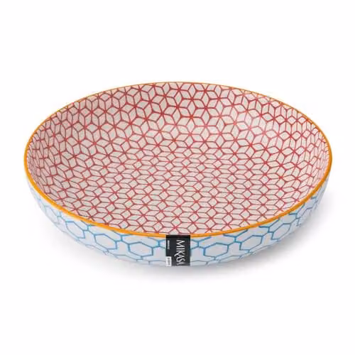 Mikasa Blue Geometric Glazed Stoneware Pasta Coupe Bowl, 21cm – 1