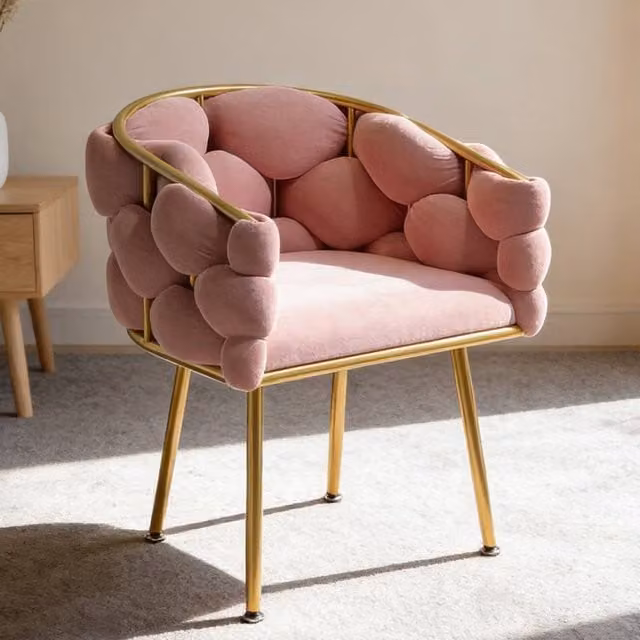 Ventryn Pink Velvet Single Accent Chair with Armrests and Backrest – 1