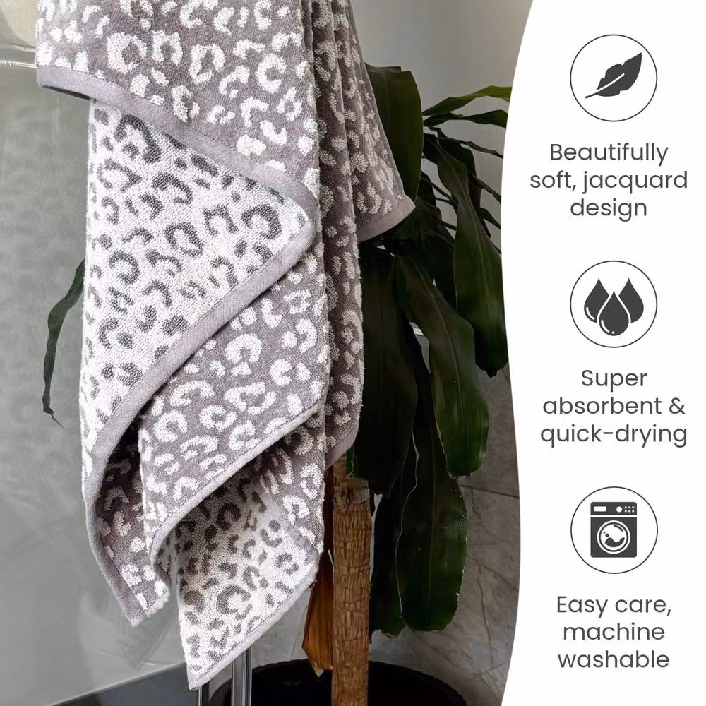 Allure Bath Fashions Pack of 2 Luxury Zero Twist Leopard Print Hand Towels in Grey and White, 100% Cotton, 500GSM, W: 50 cm, H: 85 cm – 4