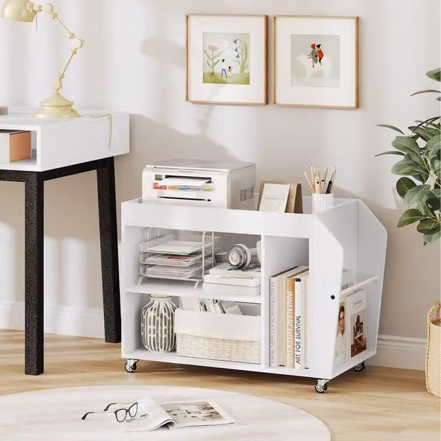 COSTWAY Modern White Wood Side End Table Storage Rack
