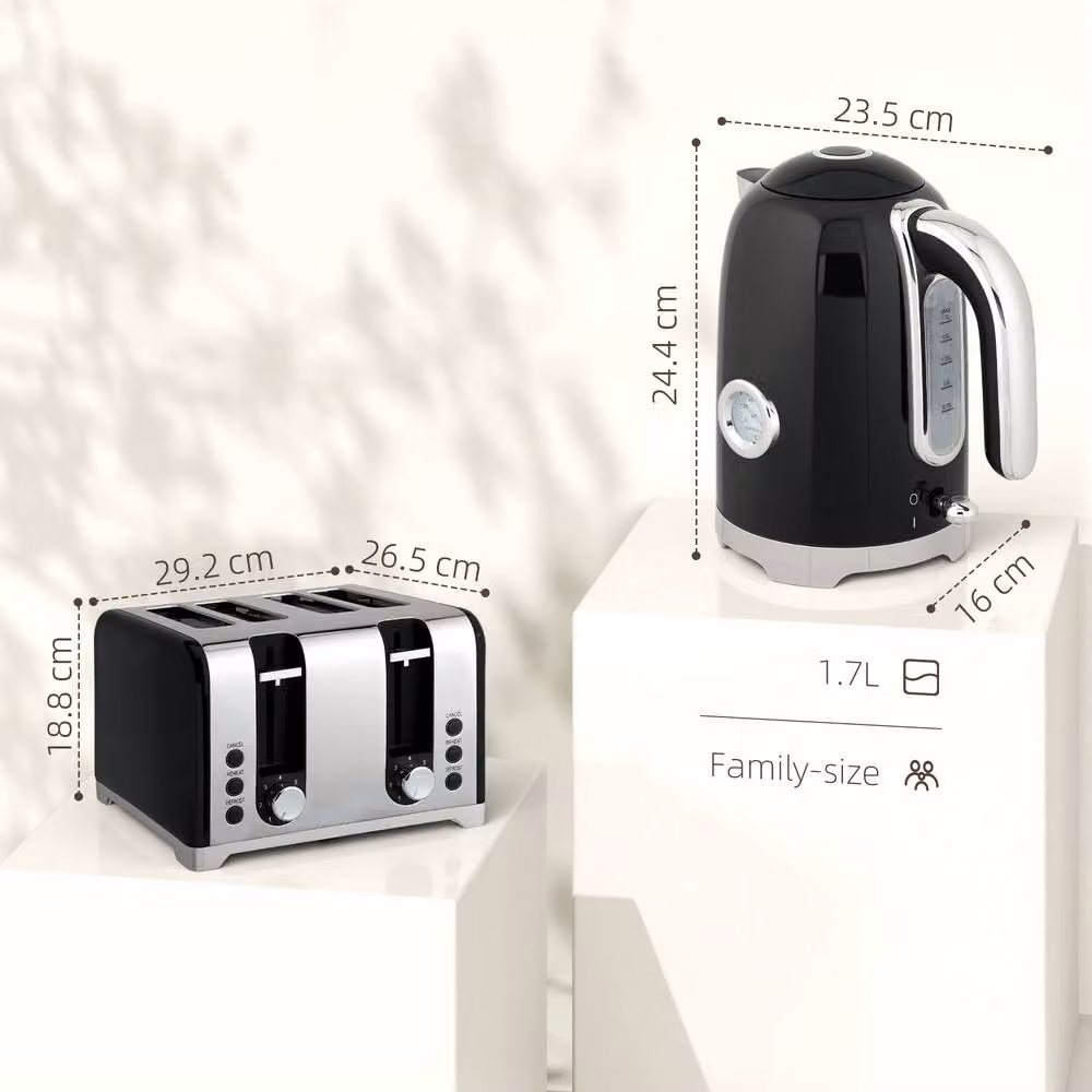 STILVORA Kettle and 4-Slice Toaster Set in Black and Silver – 3