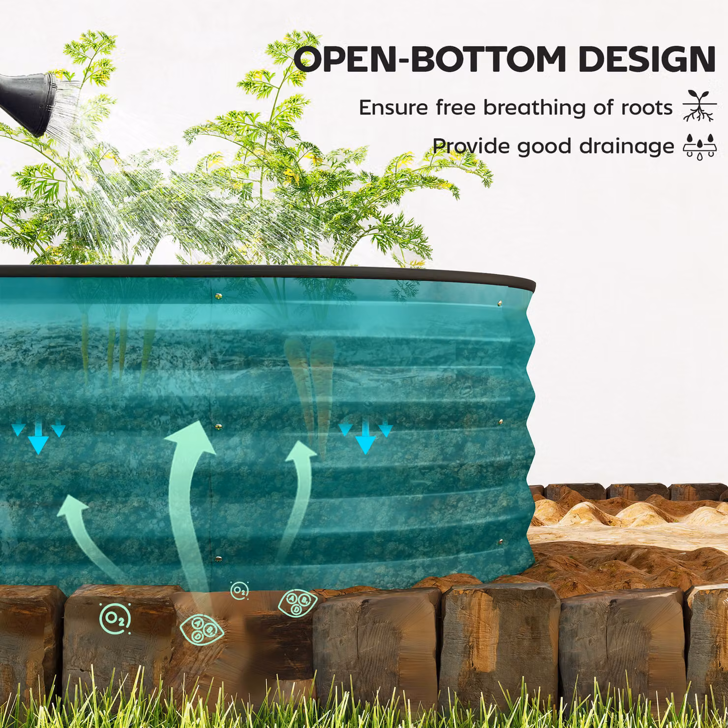 Outsunny Set of Two Green Galvanised Steel Raised Bed Planters W/D/H: 60 x 60 x 30 cm – 5