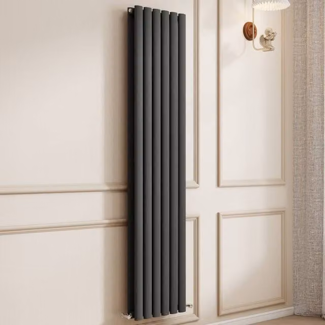 Banyetti Orva Anthracite Vertical Double Oval Column Radiator, Grey, H: 160 cm, W: 35.4 cm