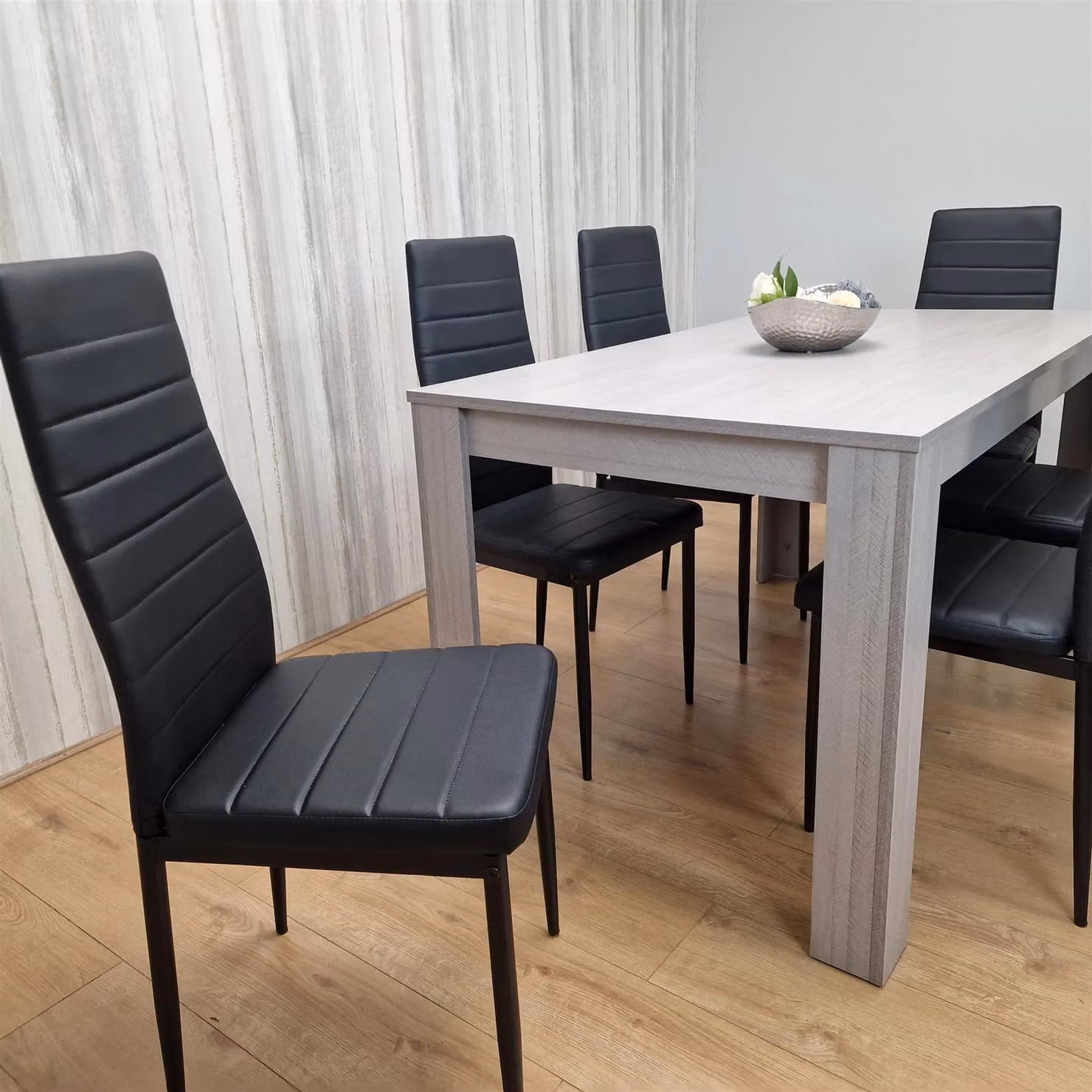 Kosy Koala Modern Dining Room Furniture Set with Rectangular Grey Table and 6 Black Chairs in Brown – 5