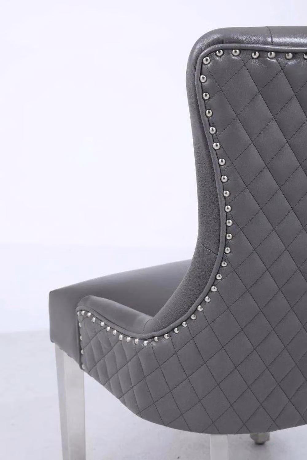 Modernique Pair of Grey Leather Aire High Back Dining Chairs with Chrome Legs – 3