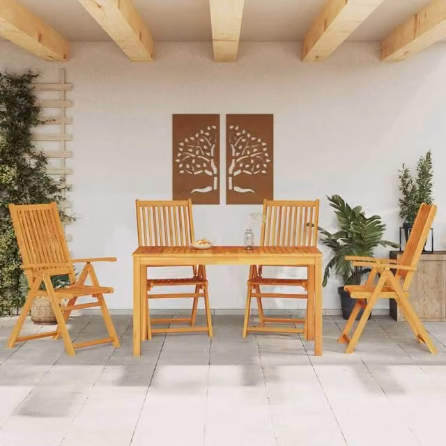 Berkfield Home 5 Piece Rustic Garden Dining Set in Brown Oiled Acacia Wood