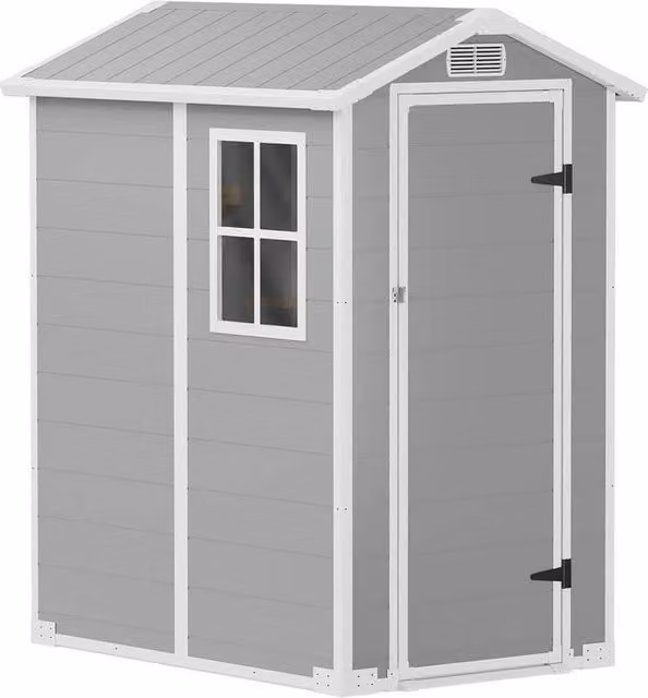 FORGEVIO Grey Plastic Garden Shed with Window and Gable Roof