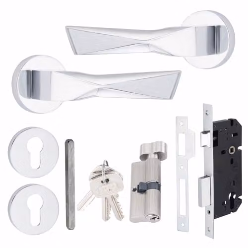 Golden Grace Modern Aura Euro Lock Door Handles, Polished Chrome, 70mm