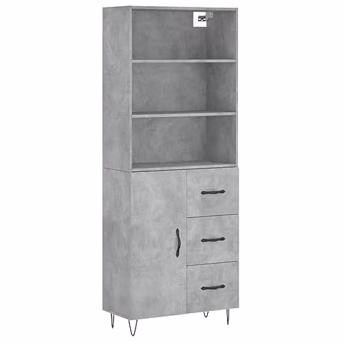 vidaXL Industrial Highboard in Concrete Grey with Hinged Doors and Internal Shelves, W/D/H: 69.5 x 34 x 180 cm