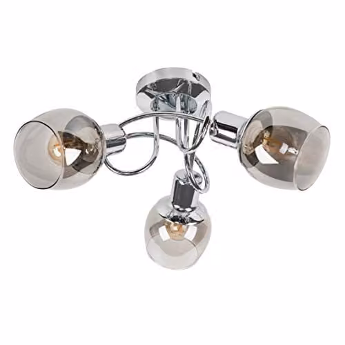 ValueLights Zarah Modern 3 Way Silver Chrome Ceiling Bar Light with Smoked Glass Shades