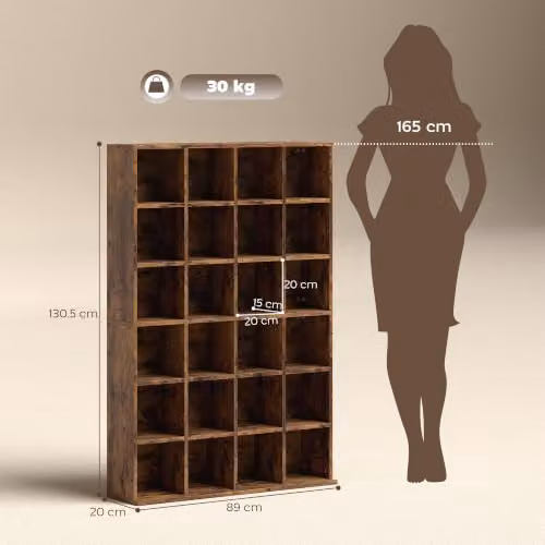 HOMCOM Rustic Brown Media Storage Unit with Adjustable Shelves and Back Panel – 3