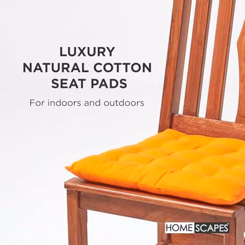 Homescapes Orange Cotton Seat Pad with Tie Cords, W/D/H: 40 x 40 x 6.5 cm – 3