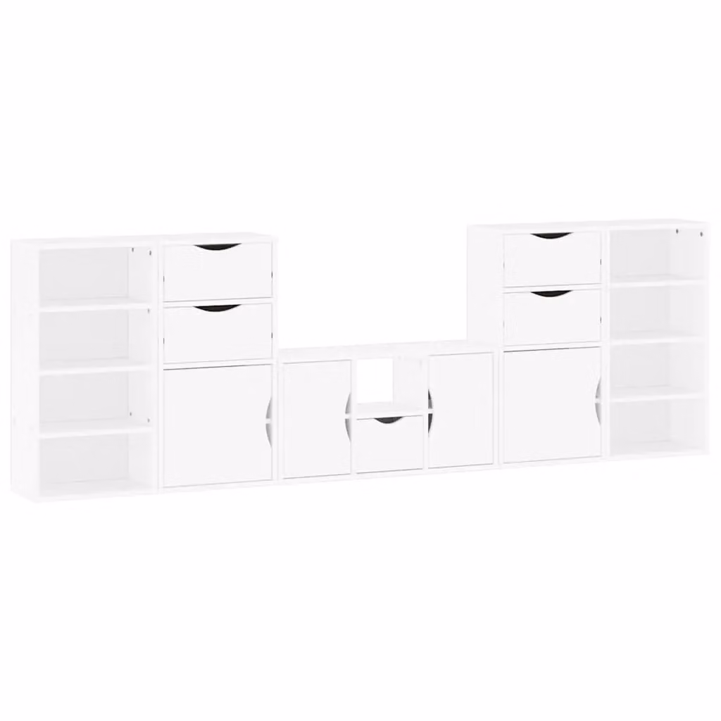 Berkfield Home ODDA 5 Piece White Solid Wood Pine TV Unit with Storage – 2
