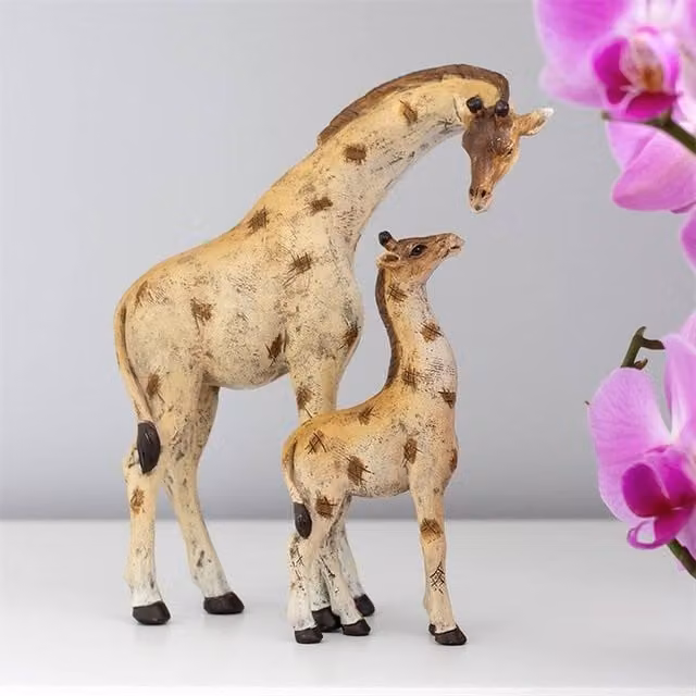Uniqueful Stand Tall Giraffe Mother and Baby Ceramic Ornament in Beige