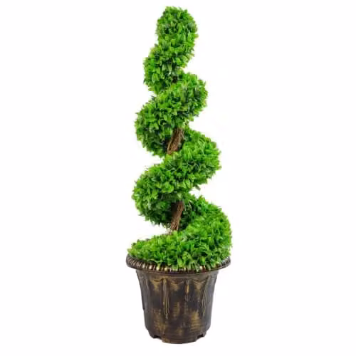 Large Leaf Artificial Spiral Tree in Green with Decorative Planter, H 120 x W 35 x D 35 cm – 5