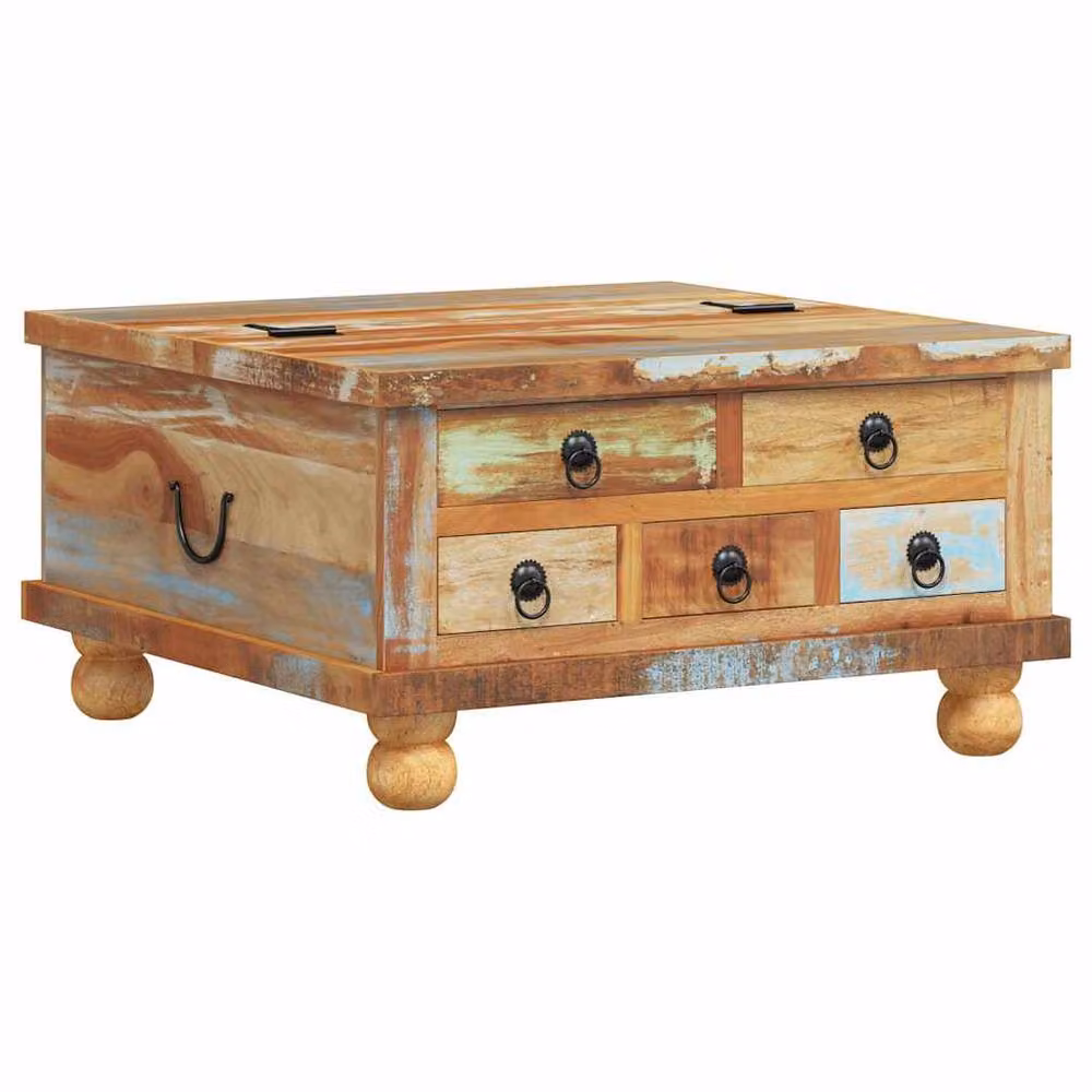 Berkfield Home Industrial Reclaimed Wood Coffee Table, Multicolour, W/D/H: 70 x 70 x 38 cm – 2
