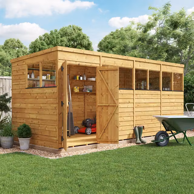 BillyOh Switch Overlap Pent Wooden Garden Shed with Window in Rustic Brown