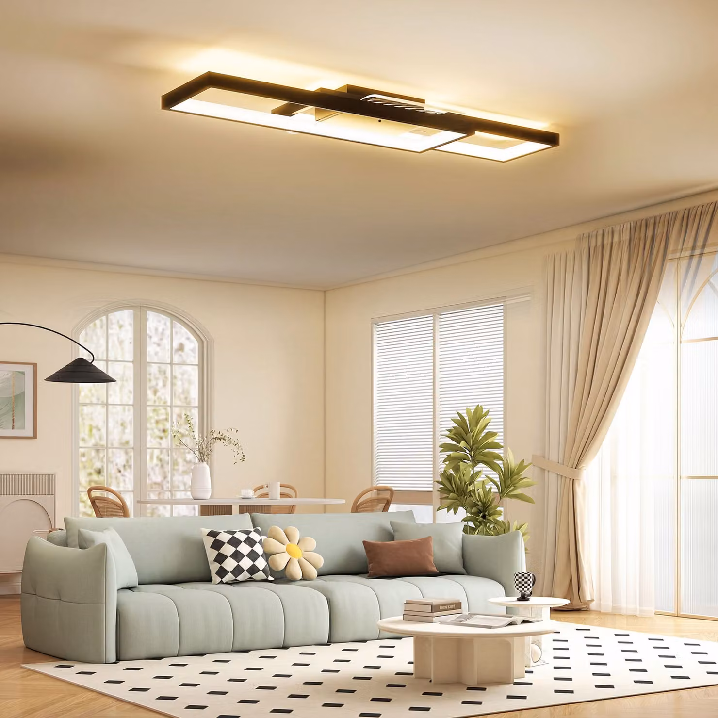 HOMCOM Modern Dimmable LED Ceiling Light with Remote Control and Wall Switch, Black Flush Mount Lamp for Living Room and Bedroom – 2