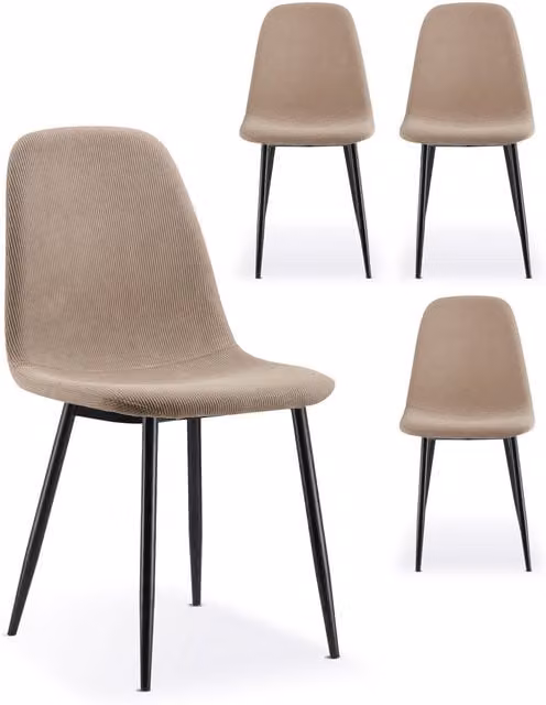 VonHaus Set of 4 Mid-Century Dining Chairs with Cord Fabric in Beige and Black