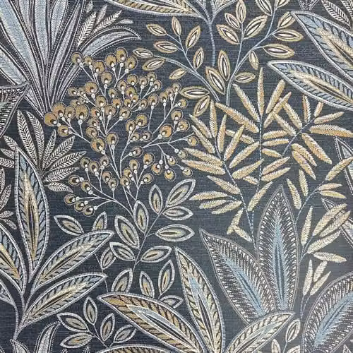 Crown Sahara Leaf Navy Blue Botanical Floral Art Nouveau Wallpaper Roll