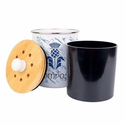 Purely Home Scottish Thistle Compost Caddy - Blue and White Metal Kitchen Food Waste Bin with Removable Inner Bucket and Odour Filter, 2L, W: 16.5 cm, D: 22.5 cm, H: 22.5 cm – 3