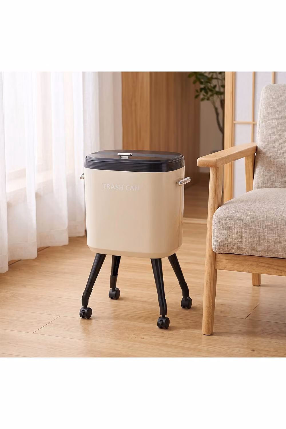 Living and Home High-Footed Bin with Flip Lid and Wheels in Beige – 3