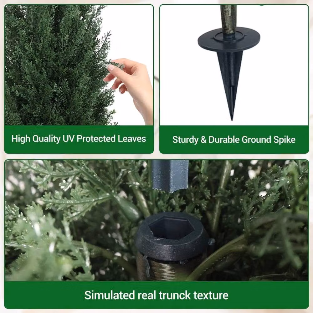 VOGREX 2-Piece Artificial Cedar Topiary Trees in Green with Ground Spikes, Height: 61 cm – 2