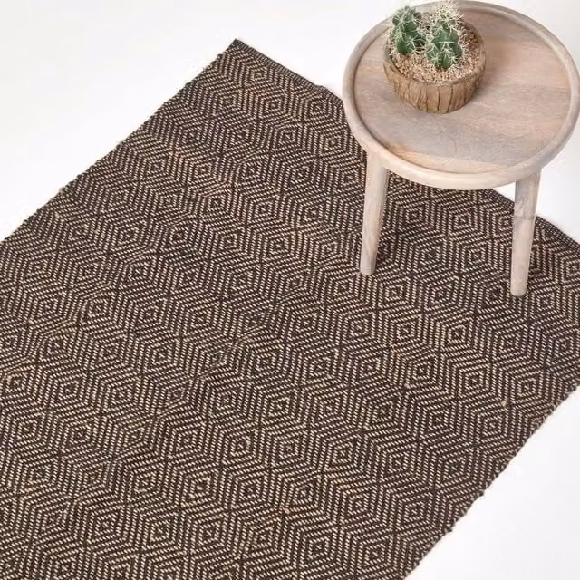 Homescapes Black Geometric Patterned Woven Jute Rug