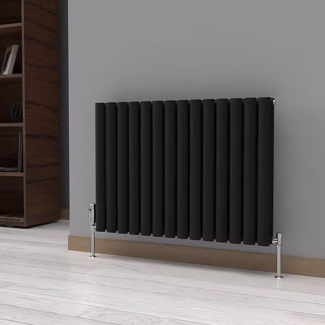 Lux Heat Black Oval Horizontal Double Panel Designer Radiator, H 60 cm x W 78 cm