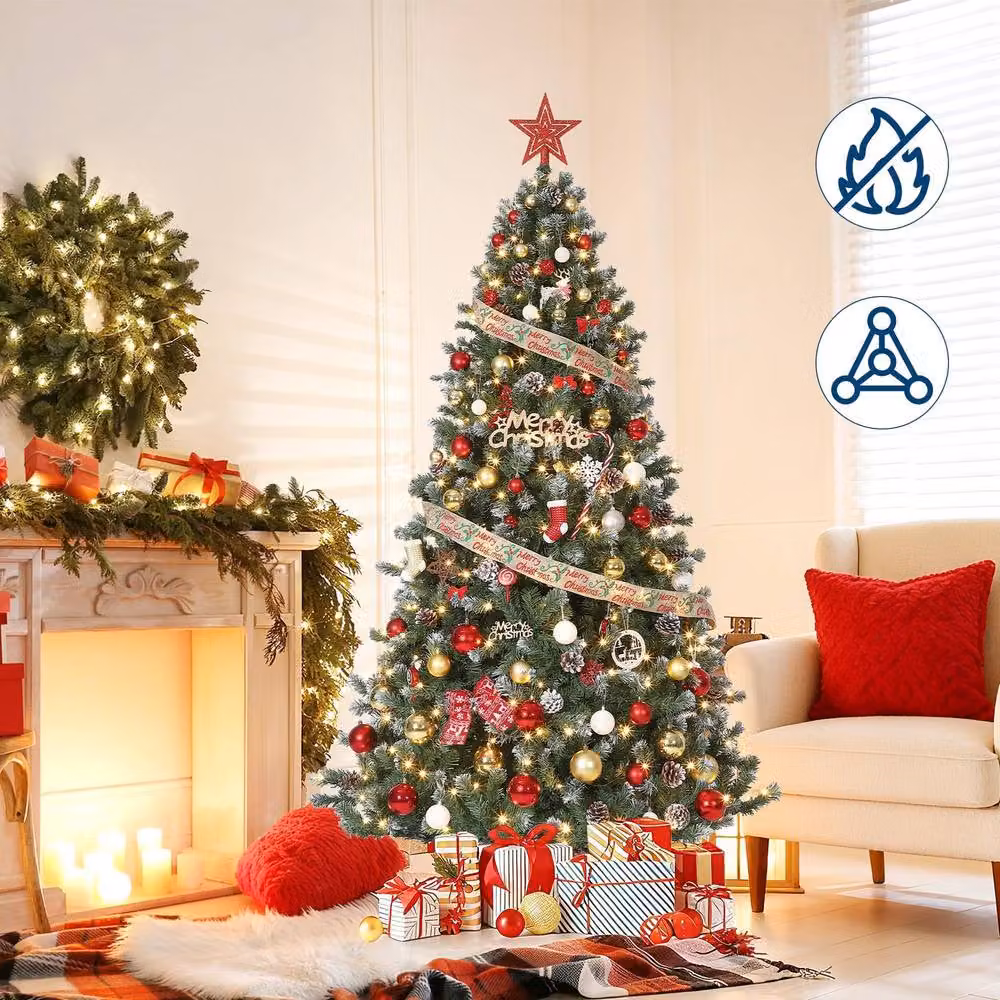 London Boutique 7.5ft Snow-Flocked Artificial Christmas Tree with Pine Cones in Green – 4