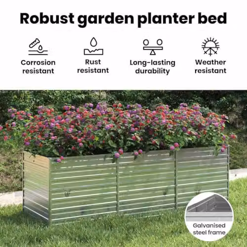 vidaXL Galvanised Steel Raised Bed in Silver, W: 240 cm, D: 80 cm, H: 77 cm – 3