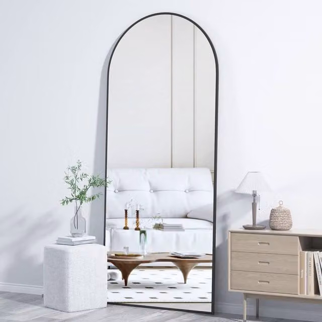 CASSILANDO Modern Black Arch Floor Mirror, Standing or Hanging, H 162 cm x W 53 cm x D 1.4 cm