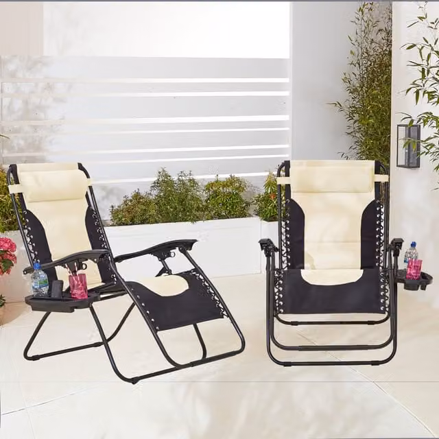 Neo Pair of Zero Gravity XL Sun Loungers in Beige with Powder Coated Steel Frame and UV Resistant Polyester