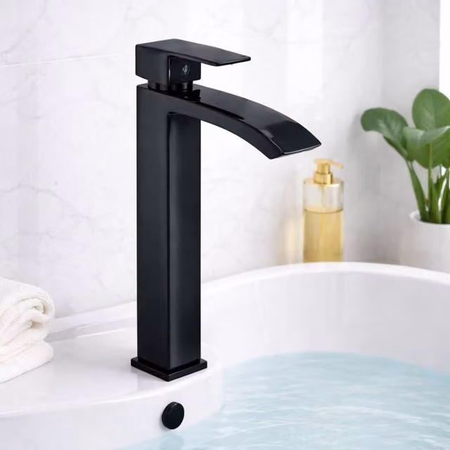 Bathroom Kingdom Descent Matt Black High Rise Single Lever Basin Mixer Tap